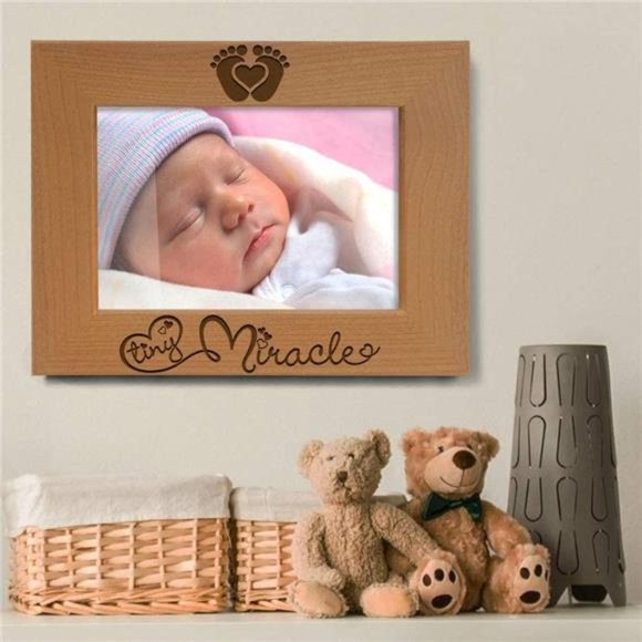 Tiny Miracle Engraved Natural Wood Picture Frame, Baby Announcement Photo Frame - Picture 7 of 7